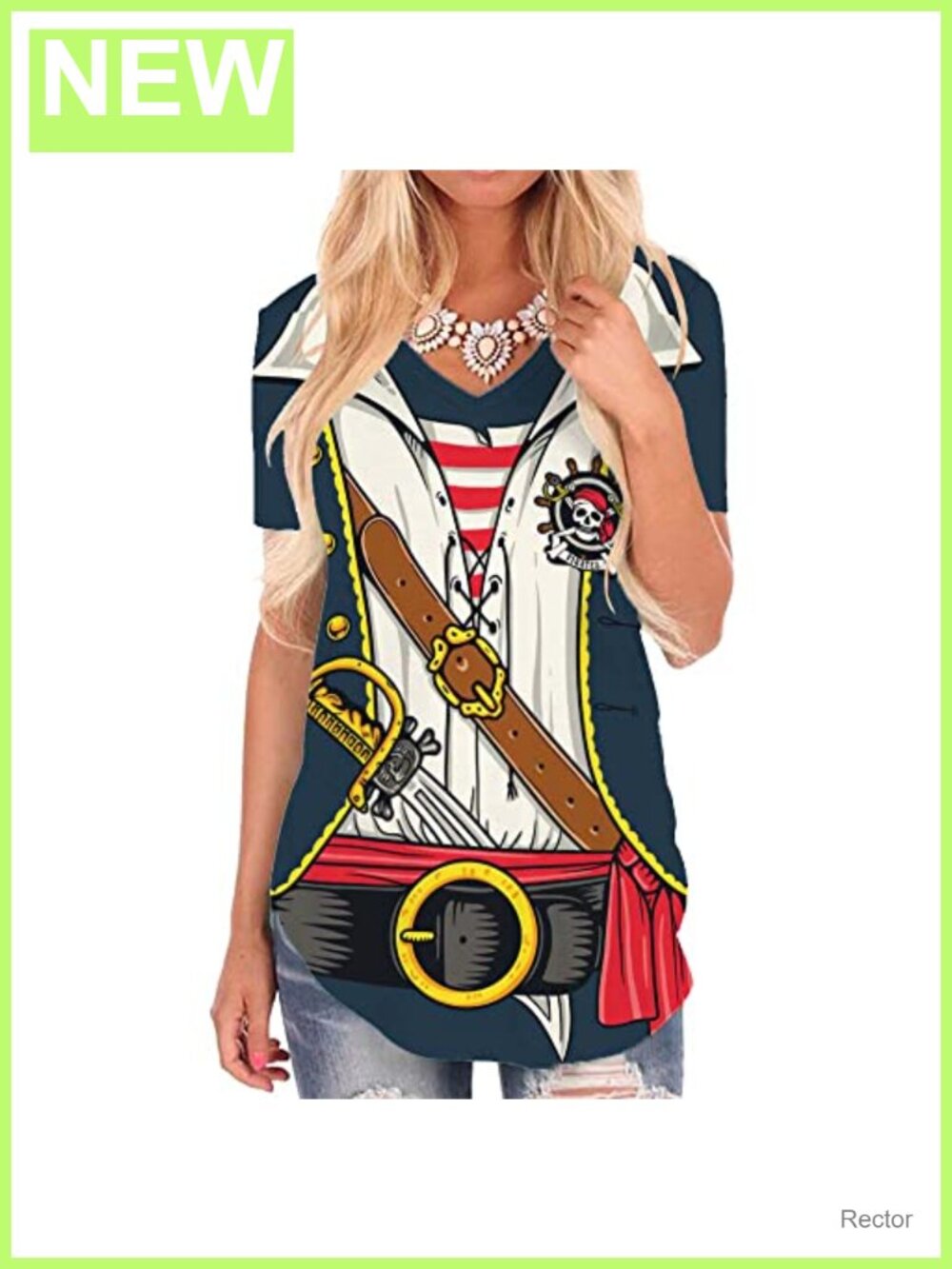 Pirate V-Neck Short Sleeve T-Shirt Costume Novelty Graphic Print Top